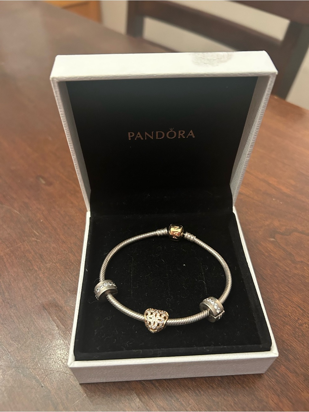 Pandora Silver Bracelet with Rose Gold Heart